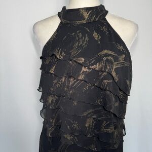 ❤️3/$30 BWear by Byer California Gold Brush Print Tiered Ruffle Halter Top - M